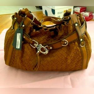 New Large Light Brown/Mustard/Bronze Leather Francesco Biasia Shoulder Bag Purse